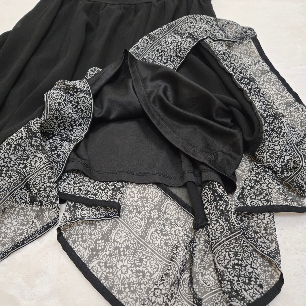 American Eagle Black Paisley Handkerchief Hem Bustier Dress Large L Lace Trim - Picture 10 of 14